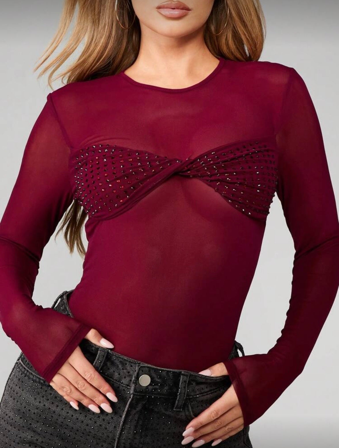 Rhinestone twist long sleeve