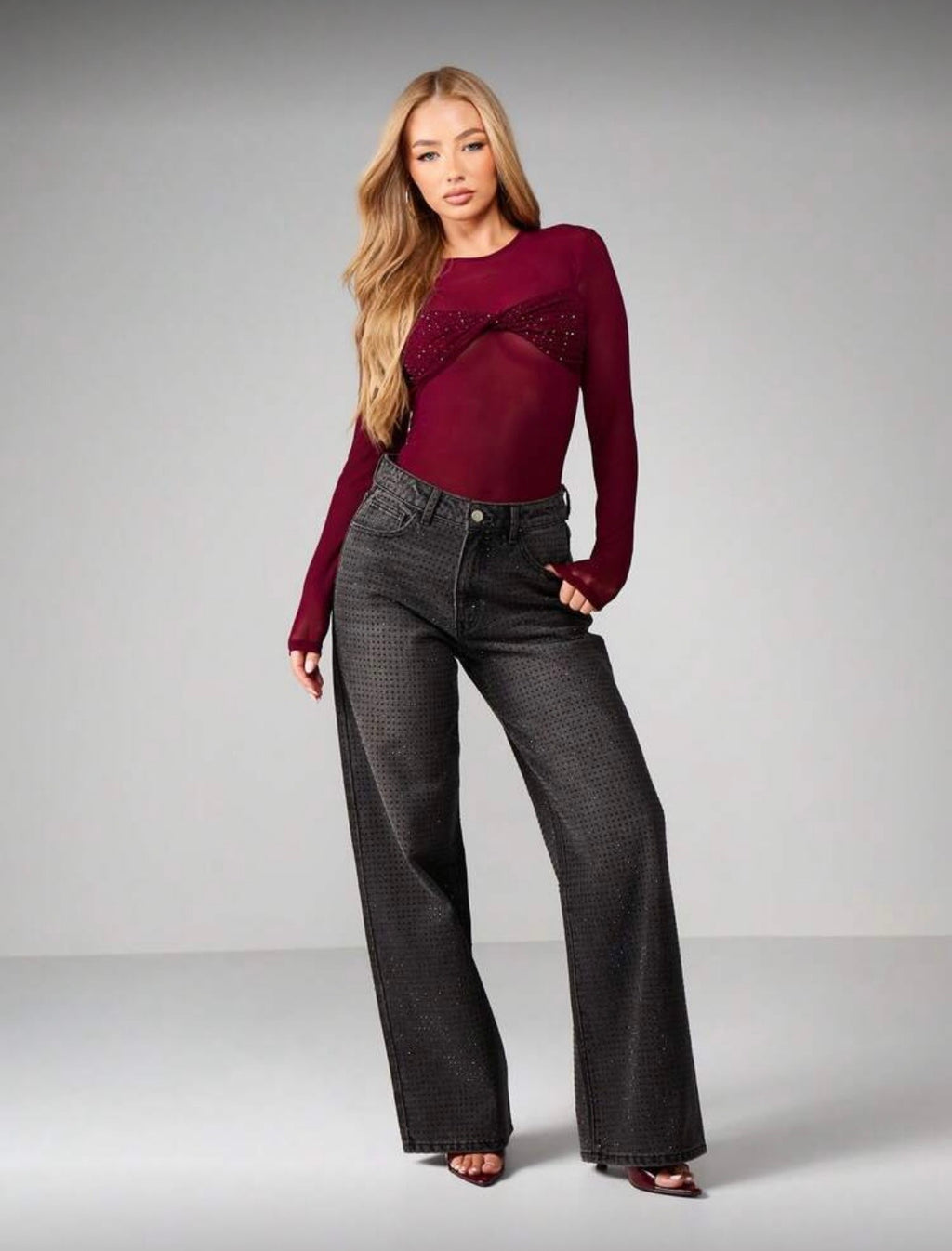 Rhinestone twist long sleeve