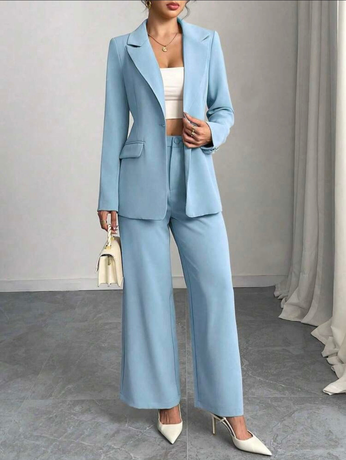Baby blue Pants Suite